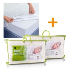 ENERGY PLUS - Combo: Protector colchón Antifluido King + 2 Almohadas Bamboo