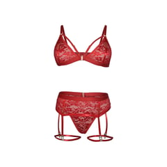 ELECTRIK LINGERIE - Set Agata en Blonda Roja, ¡Sensualidad en 3 Piezas!