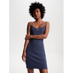 TOMMY HILFIGER - Mini Vestido De Canalé Mujer Azul Tommy Jeans