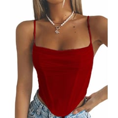 BAPU - Crop top corset de tira mallatex sobrepuesta varillas laterales