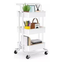 MOBLIHOUSE - Carro Auxiliar Organizador Metalico Blanco 3 Niveles Rodante