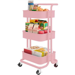 MOBLIHOUSE - Carro Auxiliar Organizador Metalico Rosado 3 Niveles Rodante