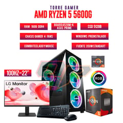 AMD - TORRE GAMER RYZEN 5 5600G/ 16GB RAM/ 512GB SSD/BOARD A520M-K MONITOR 22" FHD 100Hz