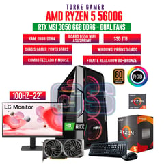 AMD - TORRE GAMER RYZEN 5 5600G/16GB RAM/ 1TB SSD/ B550/ RTX3050/ MONITOR 22" 100HZ