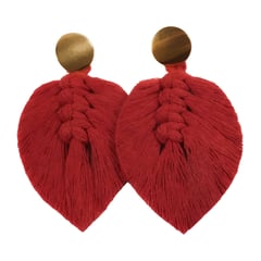 GENERICO - Aretes hoja en macrame con herrajes en acero estilo Boho Chic