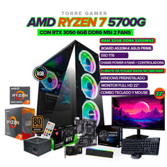AMD - TORRE GAMER RYZEN 7 5700G /32GB RAM /RTX 3050 6GB /1TB SSD /BOARD A520