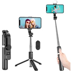 GENERICO - Palo selfie en aluminio con trípode control Bluetooth + luz led