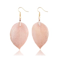 GENERICO - Aretes largos en forma de hojas Baño de oro rosa 14k Regalo mujer