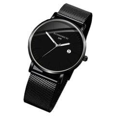 GENERICO - Elegante Reloj de Cuarzo Banda Aluminio Calendario - Negro