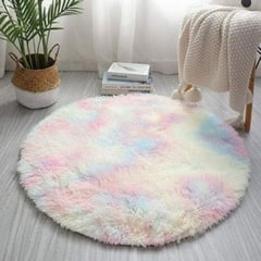 FEEL GREEN - Tapete alfombra peluda redonda Unicornio - tapete de peluche - 100 × 100 cm