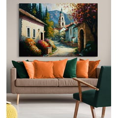 TAYRONA STORE - Cuadro En Lienzo Para La Sala Pintura Pueblo 010 150x100cm