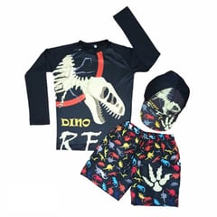 GENERICO - Traje de baño Infantil Buzo Pantaloneta y Gorra - DinoRex Negro