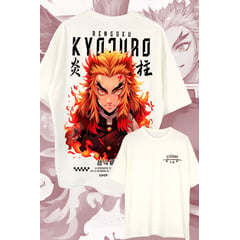 GENERICO - Camiseta Oversize Demon Slayer Pilar Kyojuro Blanco Hueso