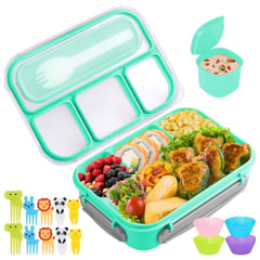 GENERICO - Lonchera Infantil tipo Bento con 4 Compartimentos y accesorios Verde