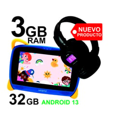 KRONO - Tablet Niños 3GB RAM Android 13 32GB Wifi AZUL+ DIADEMA