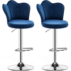 MOBLIHOUSE - Set X2 Silla Bar Moderna Espaldar Alto Terciopelo Flower Azul