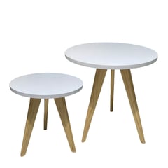 GENERICO - Mesa Auxiliar Centro set x 2 Circular Blanco Estilo Nórdico