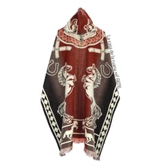 GENERICO - Maxi ruana poncho lana alpaca con capota diseño caballos