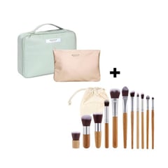 GENERICO - Estuche maletin maquillaje 2 en 1 + kit brochas bambu