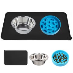 PETPAL - Plato Comida Perro Mascota Set Set Bebedero + Tapete - Azul