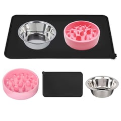 PETPAL - Plato Comida Perro Mascota Set Set Bebedero + Tapete - Rosa