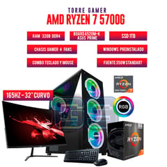 AMD - TORRE GAMER RYZEN 7 5700G/ 32GB RAM/ 1TB SSD/ BOARD A520M-K/ MONITOR 32 FHD165Hz