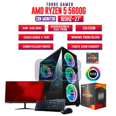 AMD - TORRE GAMER RYZEN 5 5600G/ 16GB RAM/ 512GB SSD/ BOARD A520M-K/ MONITOR 27 165Hz