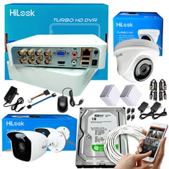 HILOOK - CAMARAS DE SEGURIDAD KIT DVR 4 CH 1080P + 2 CAMARAS CCTV + DISCO 1 TB + 30 M