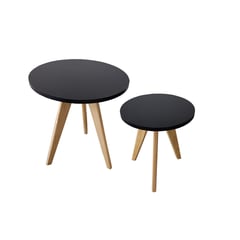 GENERICO - Mesa Auxiliar Centro set x 2 Circular Negro Estilo Nórdico