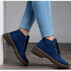 GENERICO - Bota Azul Dama Tacón Bajo Mujer Lindo Moda Casual