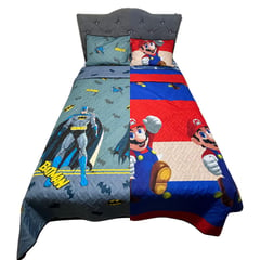 GENERICO - Colcha española Quilt para cama Sencilla + Funda Almohada - MARIO X BATMAN