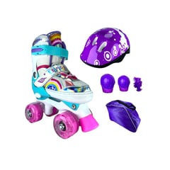 SPORT - Patines 4 Ruedas Ajustables Con Protecciones S Celeste