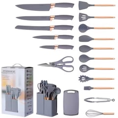 ONE PIXEL - Set Utensilios En Silicona Para Cocina Juego Cuchillos X19 Gris