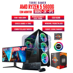 AMD - TORRE GAMER RYZEN 5 5600G/ RAM 16GB/ SSD 512GB/ MONITOR ASUS 24" 180Hz