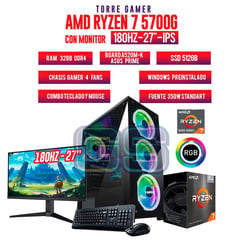 AMD - PC GAMER RYZEN 7 5700G/ RAM 32GB/ SSD 512GB/ MONITOR 27 180hz FHD 1Ms