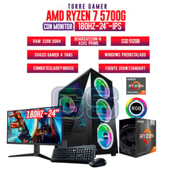 AMD - PC GAMER RYZEN 7 5700G/ 32GB RAM/ SSD 512GB/ MONITOR 24/ 180HZ/ CHASIS RGB