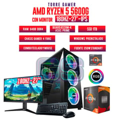 AMD - PC GAMER RYZEN 5 5600G/ RAM 64GB/ SSD 1TB/ MONITOR ASUS TUF 27" 180HZ FHD IPS