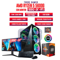 AMD - PC GAMER RYZEN 5 5600G/ RAM 32GB/ SSD 1TB/ MONITOR ASUS TUF 24" 180HZ FHD IPS