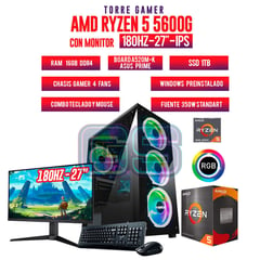 AMD - PC GAMER Ryzen 5 5600G/ RAM 16GB/ SSD 1TB/ CHASIS RGB/MONITOR ASUS 27" 180Hz 1MS