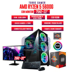 AMD - Pc Gamer Ryzen 5 5600G 32Gb Ram Ssd 512GB M2 Board 520 MONITOR 22