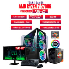 AMD - Pc Gamer Ryzen 7 5700G 16GB RAM SSD 1TB Board A520 MONITOR 22 FHD 75HZ