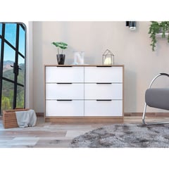 MUEBLES ONLINE - Comoda 4 Cajones Kaia Blanco + Miel