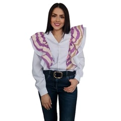 MORAMI - Camisa para mujer con boleros estampados en sisa