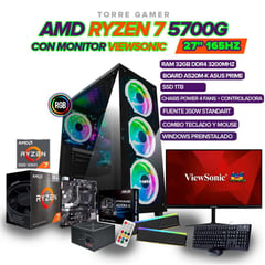 AMD - PC GAMER RYZEN 7 5700G/ MONITOR VIEWSONIC 27" FHD 1M 165HZ/ RAM 32GB/ SSD 1TB