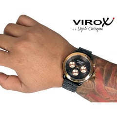 VIROX - RELOJ MULTIFUNCIONAL DE HOMBRE NEGRO BISEL ORO ROSA