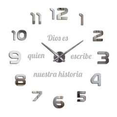 COOL TIME RELOJES - RELOJ DE PARED 3D TAMAÑO 100X100CM + FRASE EN VINILO COLOR PLATEADO