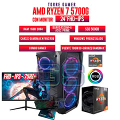 AMD - PC GAMER RYZEN 7 5700G/ MONITOR CMAX 24" FHD/ 16GB RAM/ SSD 500GB/ COMBO GAMER