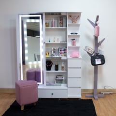 GENERICO - Mueble organizador con luz led y cajones blanco