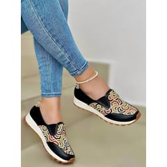 GENERICO - Baleta Dama Mocasin Tejido Plataforma Casual Mujer-Negro