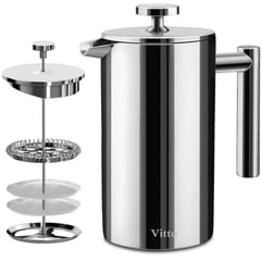 VITTO - Cafetera Prensa Francesa En Acero Inoxidable Double Wall 1 L -